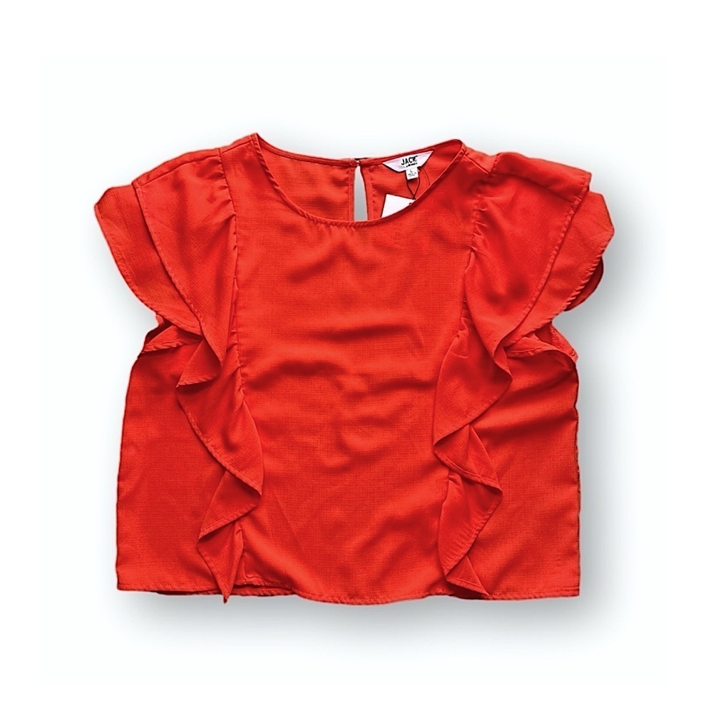 NWT Jack by BB Dakota Fiesta Red Flutter Sleeve Boxy Crop Top Women’s Large